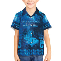 Personalised New Zealand Mother's Day Family Matching Summer Maxi Dress and Hawaiian Shirt Ko Te Whaea Te Takere O Te Waka LT05 Son's Shirt Blue - Polynesian Pride