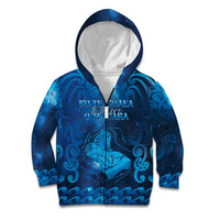 Personalised New Zealand Mother's Day Kid Hoodie Ko Te Whaea Te Takere O Te Waka LT05 Zip Hoodie Blue - Polynesian Pride