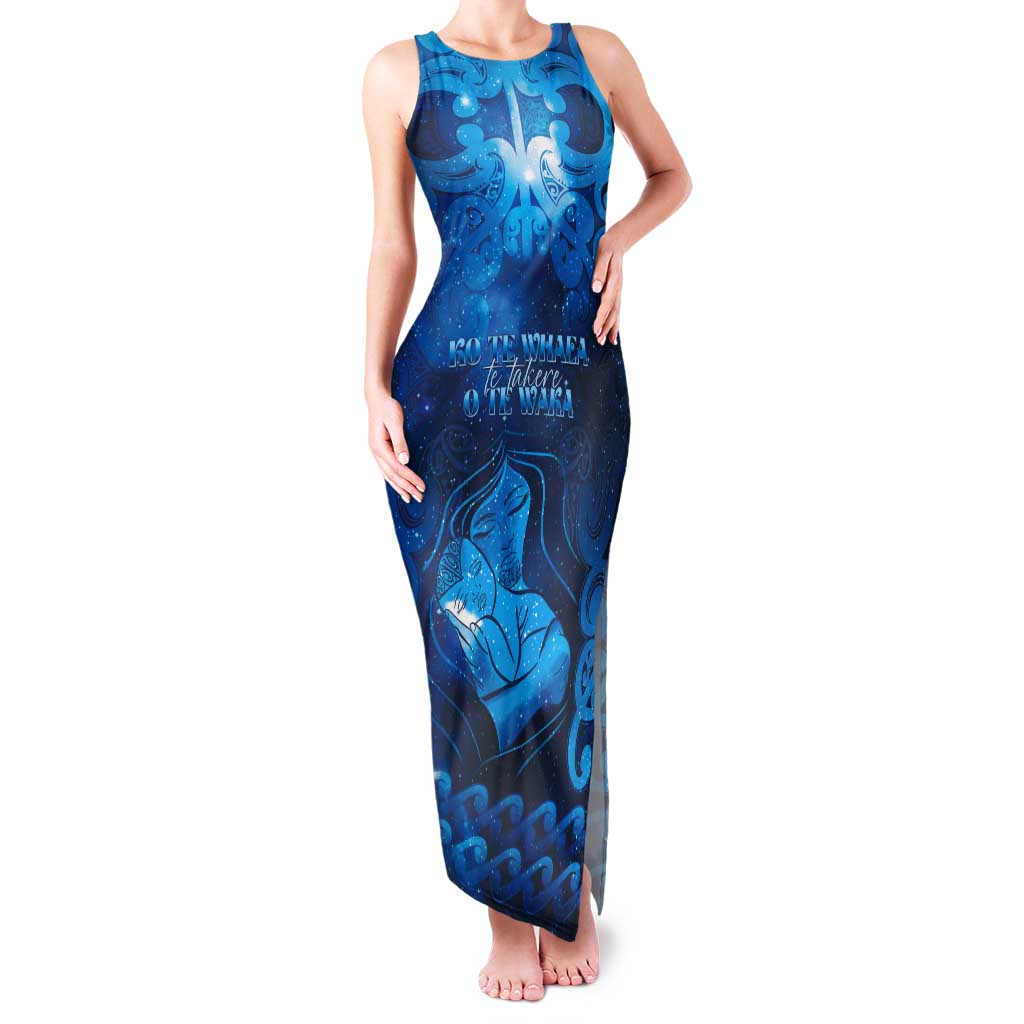 Personalised New Zealand Mother's Day Tank Maxi Dress Ko Te Whaea Te Takere O Te Waka LT05 Women Blue - Polynesian Pride