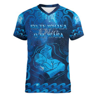 Personalised New Zealand Mother's Day Women V-Neck T-Shirt Ko Te Whaea Te Takere O Te Waka LT05 Female Blue - Polynesian Pride