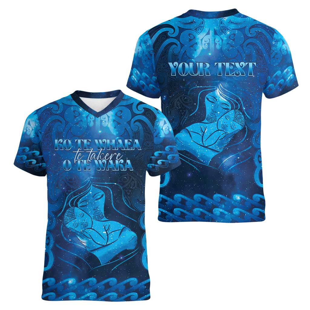 Personalised New Zealand Mother's Day Women V-Neck T-Shirt Ko Te Whaea Te Takere O Te Waka LT05 - Polynesian Pride