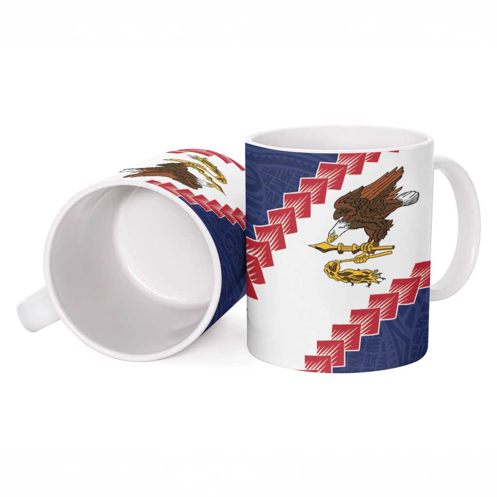American Samoa Eagle Ceramic Mug Polynesian Tribal Pattern Curve Style