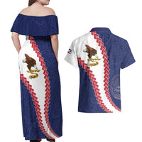 American Samoa Eagle Couples Matching Off Shoulder Maxi Dress and Hawaiian Shirt Polynesian Tribal Pattern Curve Style