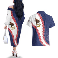American Samoa Eagle Couples Matching Off The Shoulder Long Sleeve Dress and Hawaiian Shirt Polynesian Tribal Pattern Curve Style