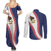 American Samoa Eagle Couples Matching Summer Maxi Dress and Long Sleeve Button Shirt Polynesian Tribal Pattern Curve Style