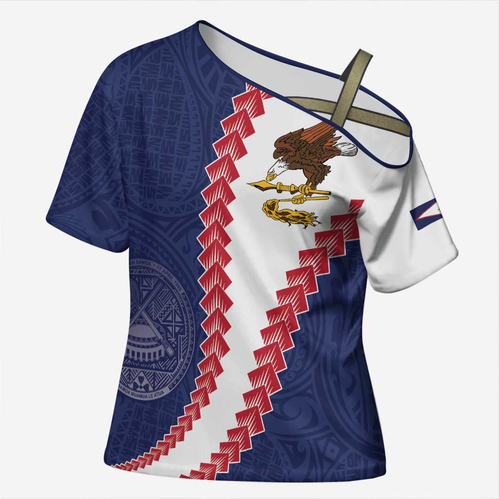 American Samoa Eagle Cross Shoulder Shirt Polynesian Tribal Pattern Curve Style