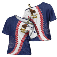 American Samoa Eagle Cross Shoulder Shirt Polynesian Tribal Pattern Curve Style
