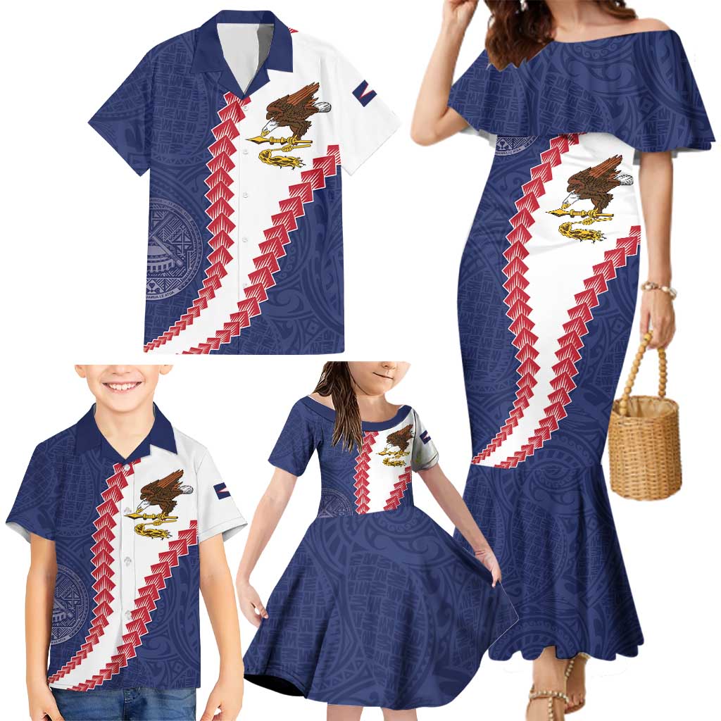 American Samoa Eagle Family Matching Mermaid Dress and Hawaiian Shirt Polynesian Tribal Pattern Curve Style