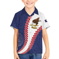 American Samoa Eagle Family Matching Off The Shoulder Long Sleeve Dress and Hawaiian Shirt Polynesian Tribal Pattern Curve Style LT05 Son's Shirt Blue - Polynesian Pride