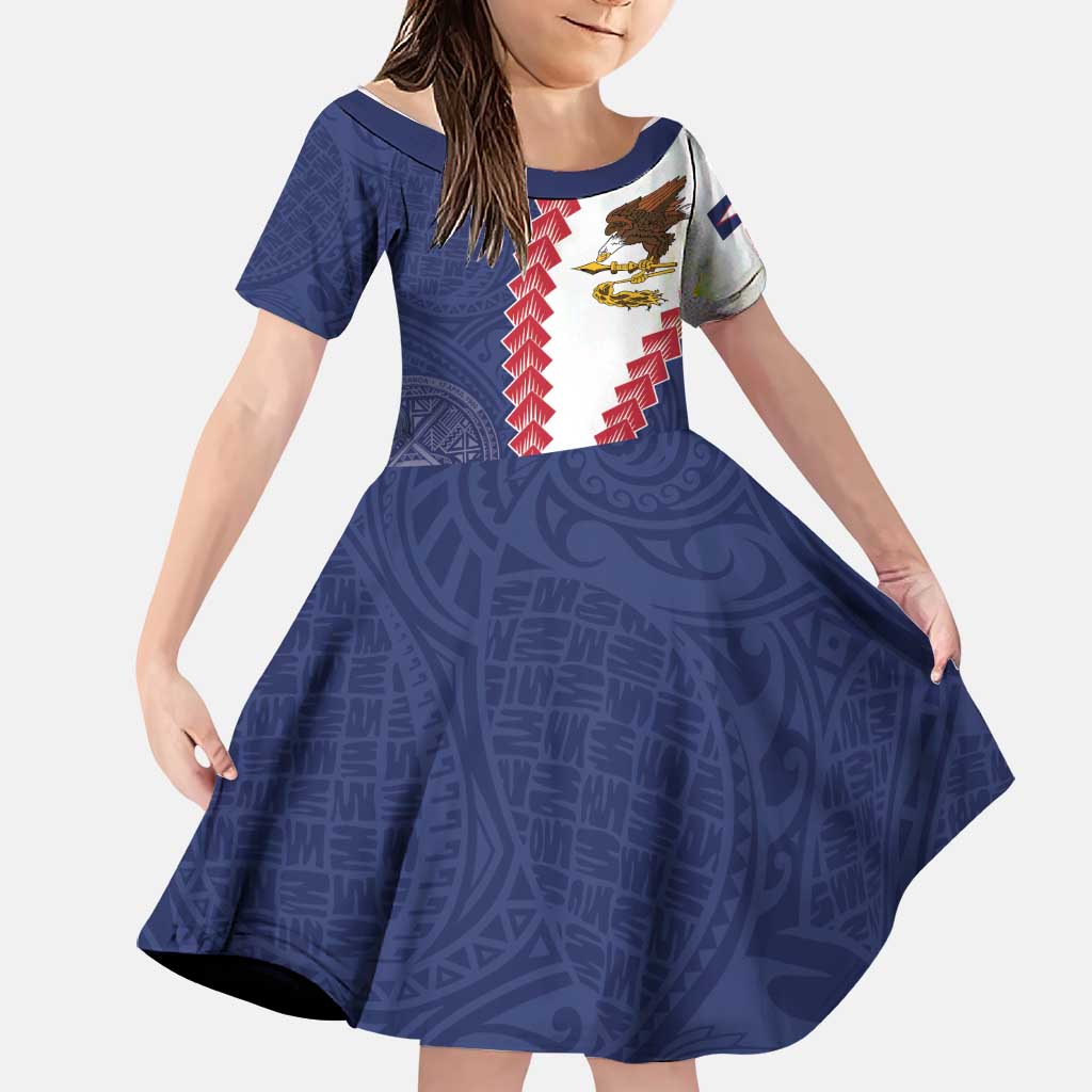 American Samoa Eagle Family Matching Off Shoulder Short Dress and Hawaiian Shirt Polynesian Tribal Pattern Curve Style