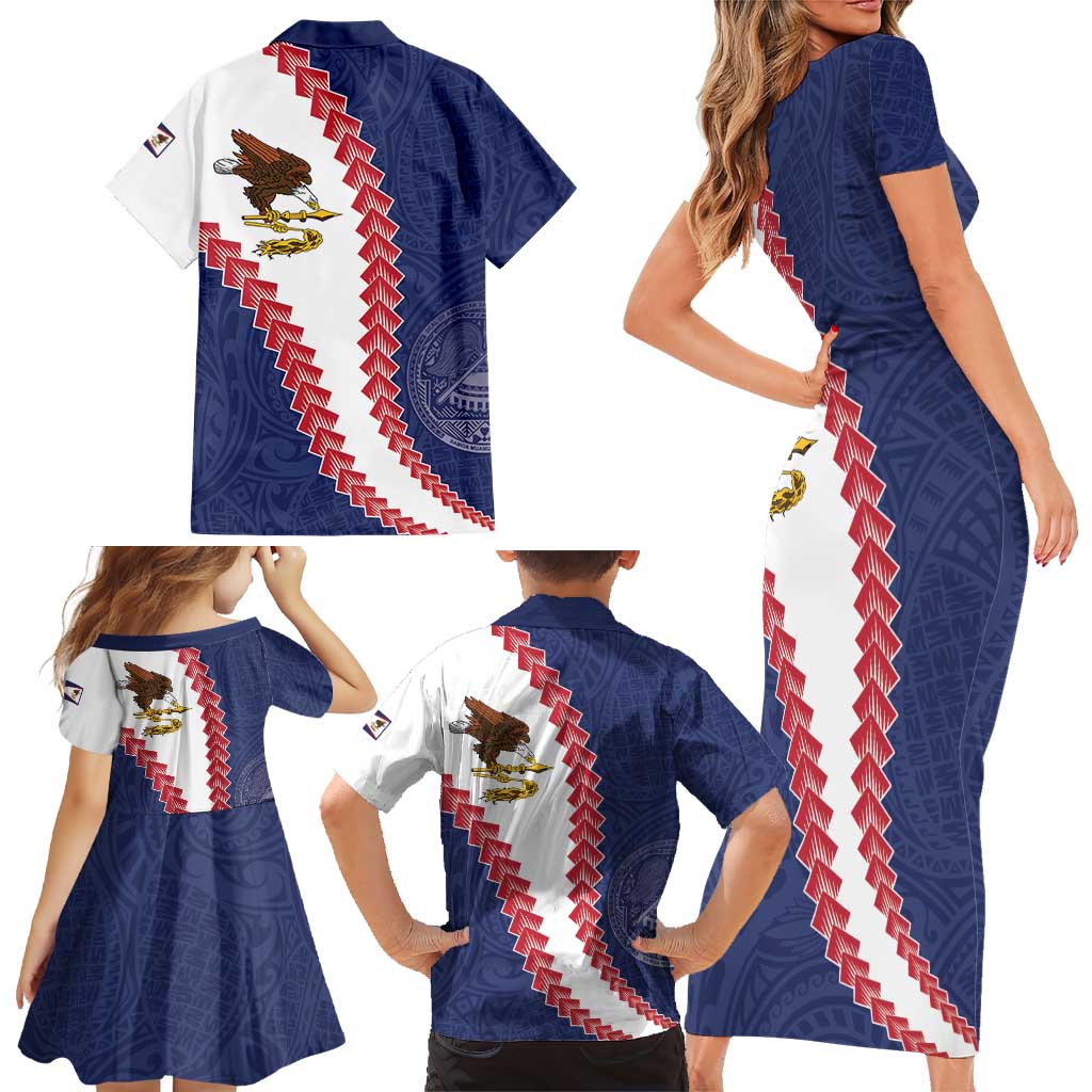 American Samoa Eagle Family Matching Short Sleeve Bodycon Dress and Hawaiian Shirt Polynesian Tribal Pattern Curve Style LT05 - Polynesian Pride