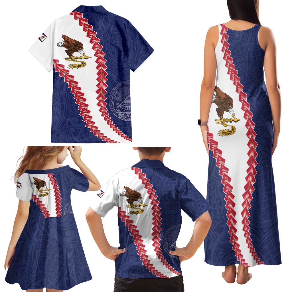 American Samoa Eagle Family Matching Tank Maxi Dress and Hawaiian Shirt Polynesian Tribal Pattern Curve Style