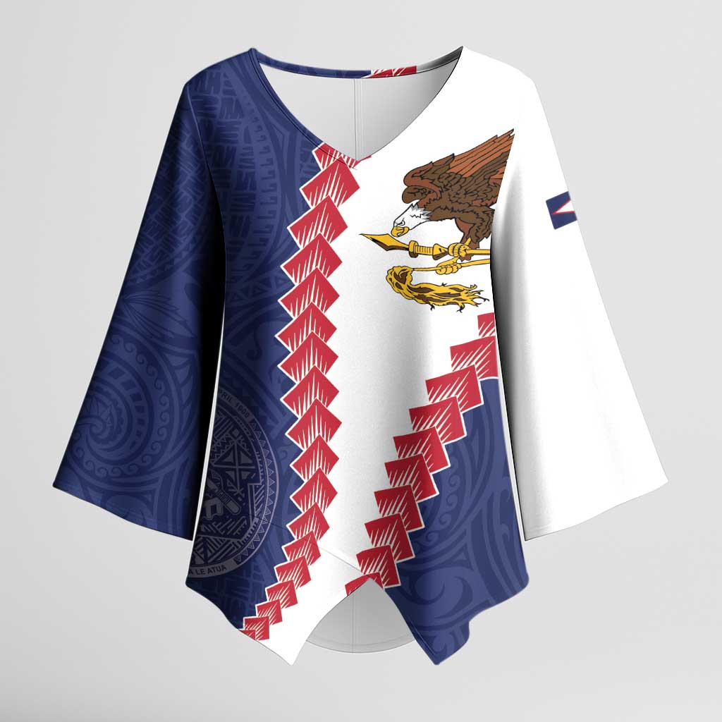 American Samoa Eagle Kimono Sleeve Blouse Polynesian Tribal Pattern Curve Style