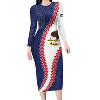 American Samoa Eagle Long Sleeve Bodycon Dress Polynesian Tribal Pattern Curve Style