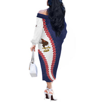 American Samoa Eagle Off The Shoulder Long Sleeve Dress Polynesian Tribal Pattern Curve Style LT05 - Polynesian Pride