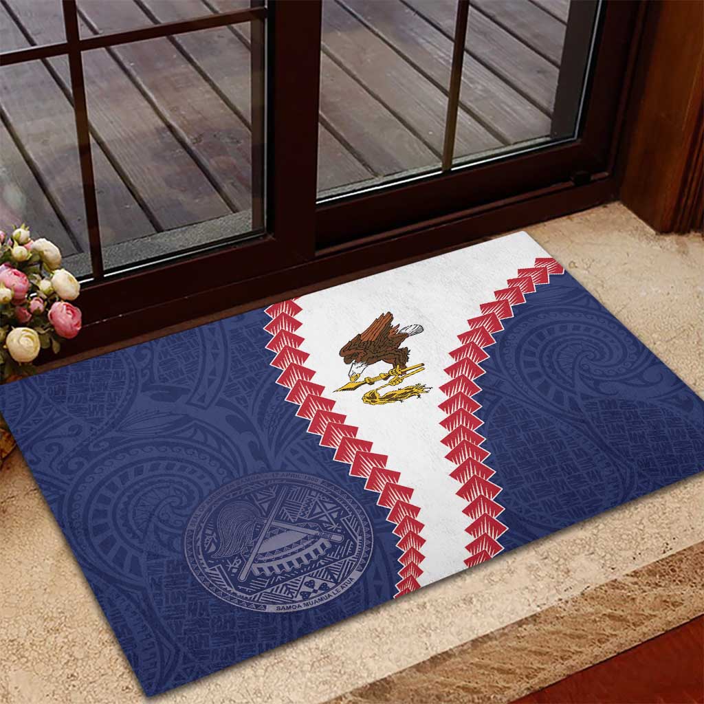 American Samoa Eagle Rubber Doormat Polynesian Tribal Pattern Curve Style