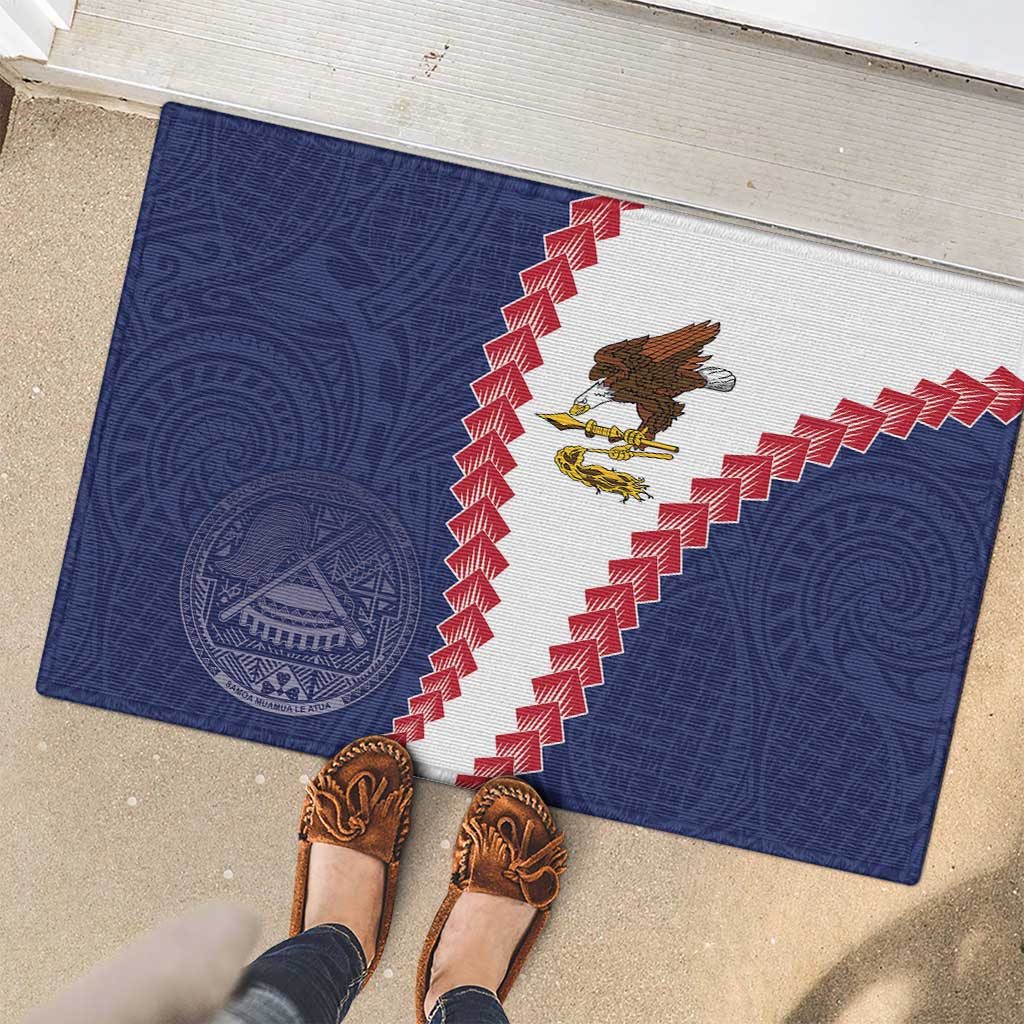 American Samoa Eagle Rubber Doormat Polynesian Tribal Pattern Curve Style