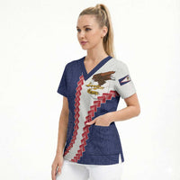 American Samoa Eagle Scrub Top Polynesian Tribal Pattern Curve Style