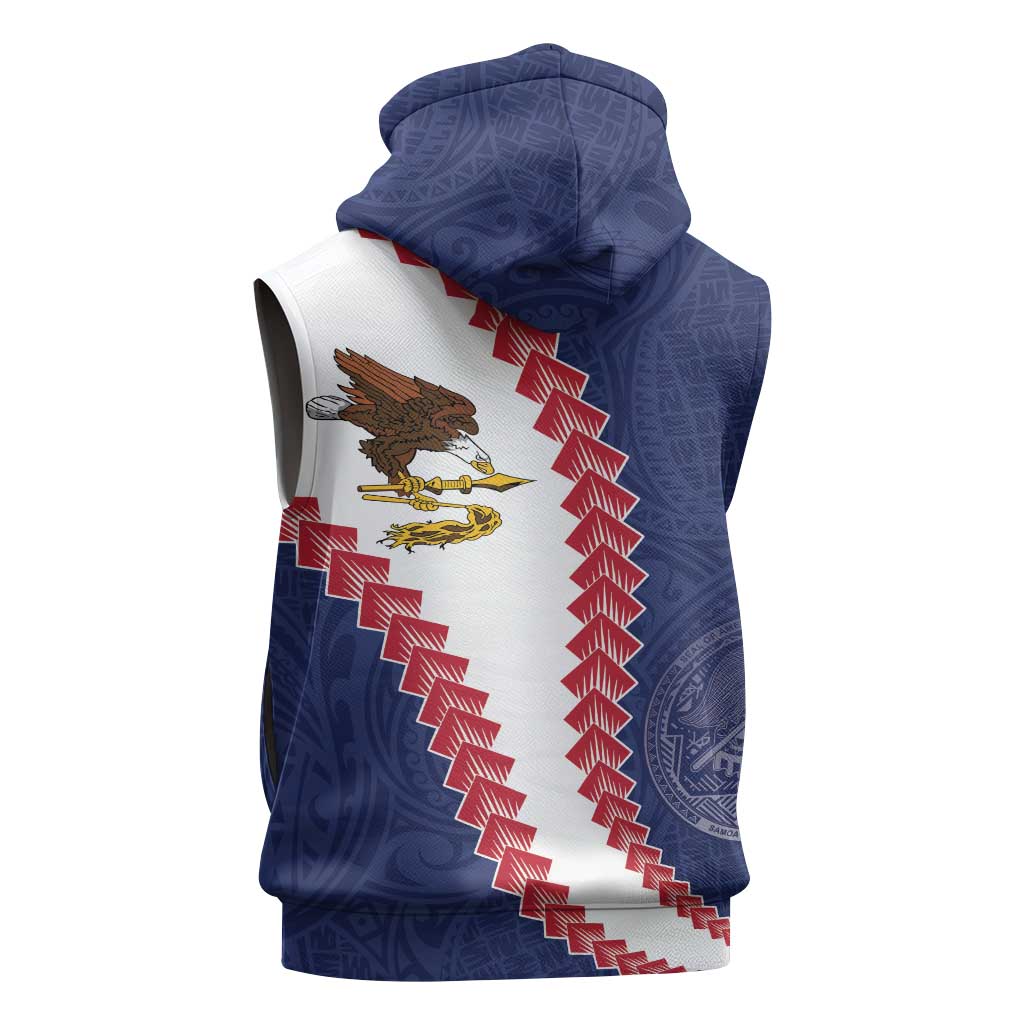 American Samoa Eagle Sleeveless Zip Hoodie Polynesian Tribal Pattern Curve Style