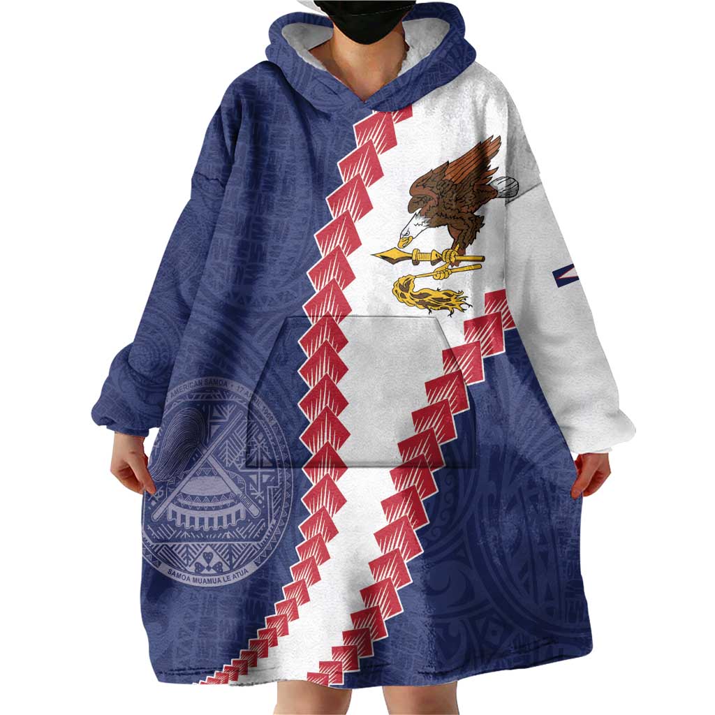 American Samoa Eagle Wearable Blanket Hoodie Polynesian Tribal Pattern Curve Style
