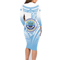 Micronesia Constitution Day Family Matching Long Sleeve Bodycon Dress and Hawaiian Shirt Polynesian Tribal Tattoo Simple Style LT05 - Polynesian Pride