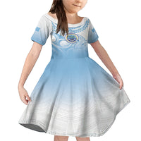 Micronesia Constitution Day Family Matching Mermaid Dress and Hawaiian Shirt Polynesian Tribal Tattoo Simple Style LT05 Daughter's Dress Blue - Polynesian Pride