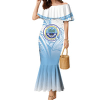 Micronesia Constitution Day Family Matching Mermaid Dress and Hawaiian Shirt Polynesian Tribal Tattoo Simple Style LT05 Mom's Dress Blue - Polynesian Pride