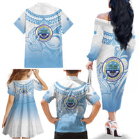 Micronesia Constitution Day Family Matching Off The Shoulder Long Sleeve Dress and Hawaiian Shirt Polynesian Tribal Tattoo Simple Style LT05 - Polynesian Pride