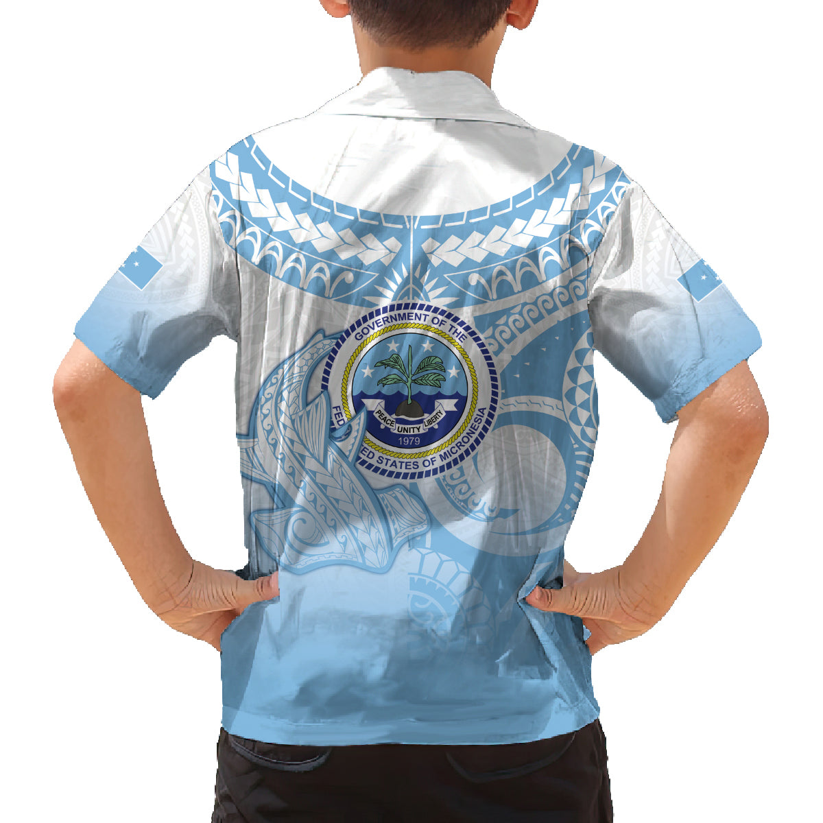Micronesia Constitution Day Family Matching Off Shoulder Maxi Dress and Hawaiian Shirt Polynesian Tribal Tattoo Simple Style LT05 - Polynesian Pride