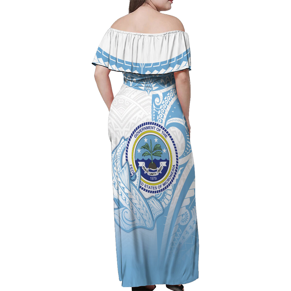 Micronesia Constitution Day Family Matching Off Shoulder Maxi Dress and Hawaiian Shirt Polynesian Tribal Tattoo Simple Style LT05 - Polynesian Pride
