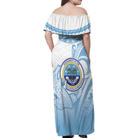 Micronesia Constitution Day Family Matching Off Shoulder Maxi Dress and Hawaiian Shirt Polynesian Tribal Tattoo Simple Style LT05 - Polynesian Pride