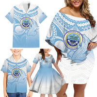 Micronesia Constitution Day Family Matching Off Shoulder Short Dress and Hawaiian Shirt Polynesian Tribal Tattoo Simple Style LT05 - Polynesian Pride