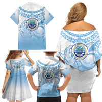 Micronesia Constitution Day Family Matching Off Shoulder Short Dress and Hawaiian Shirt Polynesian Tribal Tattoo Simple Style LT05 - Polynesian Pride