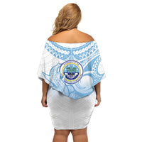 Micronesia Constitution Day Family Matching Off Shoulder Short Dress and Hawaiian Shirt Polynesian Tribal Tattoo Simple Style LT05 - Polynesian Pride