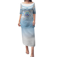 Micronesia Constitution Day Family Matching Puletasi and Hawaiian Shirt Polynesian Tribal Tattoo Simple Style LT05 Mom's Dress Blue - Polynesian Pride