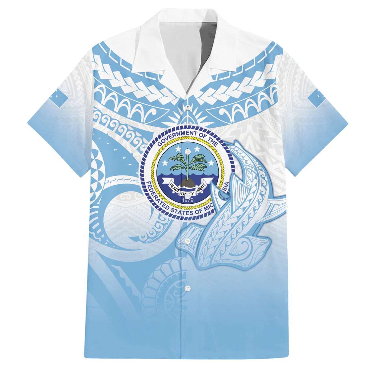 Micronesia Constitution Day Family Matching Short Sleeve Bodycon Dress and Hawaiian Shirt Polynesian Tribal Tattoo Simple Style LT05 Dad's Shirt - Short Sleeve Blue - Polynesian Pride