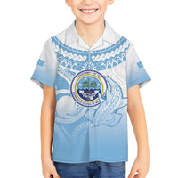 Micronesia Constitution Day Family Matching Short Sleeve Bodycon Dress and Hawaiian Shirt Polynesian Tribal Tattoo Simple Style LT05 Son's Shirt Blue - Polynesian Pride