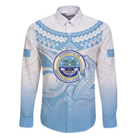 Micronesia Constitution Day Family Matching Summer Maxi Dress and Hawaiian Shirt Polynesian Tribal Tattoo Simple Style LT05 Dad's Shirt - Long Sleeve Blue - Polynesian Pride