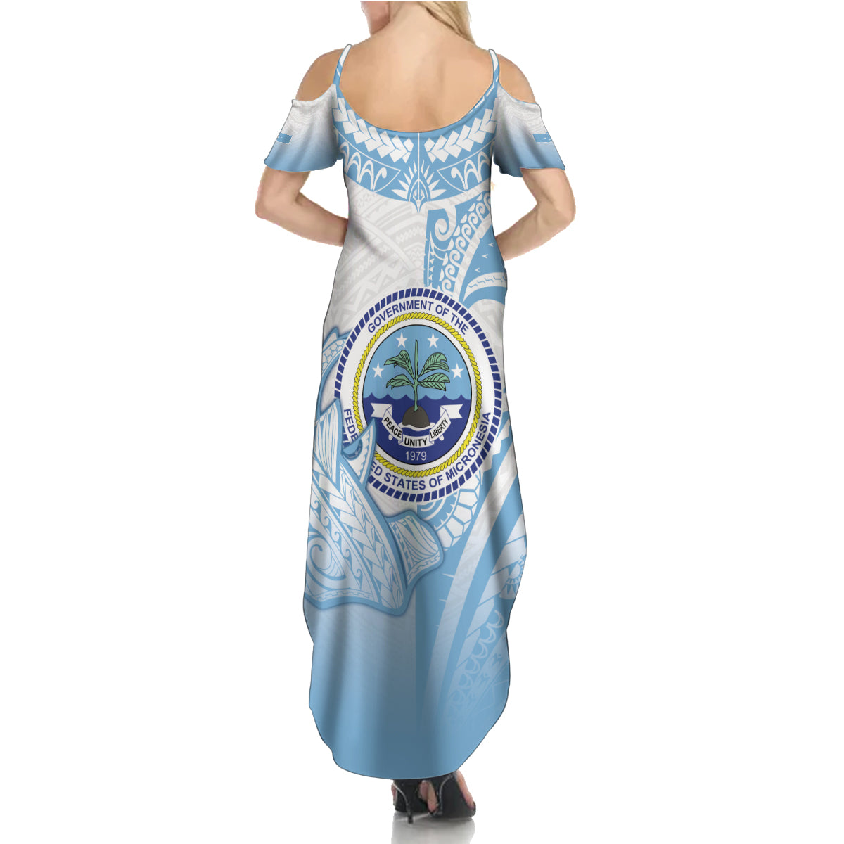 Micronesia Constitution Day Family Matching Summer Maxi Dress and Hawaiian Shirt Polynesian Tribal Tattoo Simple Style LT05 - Polynesian Pride