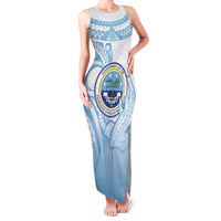 Micronesia Constitution Day Family Matching Tank Maxi Dress and Hawaiian Shirt Polynesian Tribal Tattoo Simple Style LT05 Mom's Dress Blue - Polynesian Pride