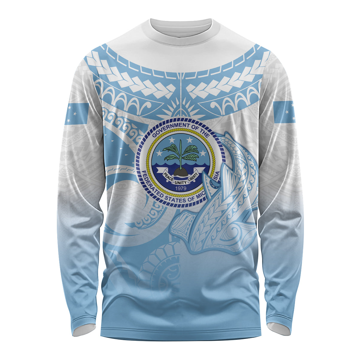Micronesia Constitution Day Long Sleeve Shirt Polynesian Tribal Tattoo Simple Style LT05 Unisex Blue - Polynesian Pride