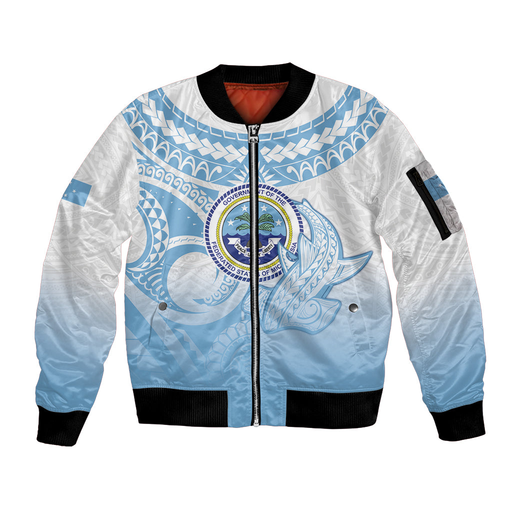 Micronesia Constitution Day Sleeve Zip Bomber Jacket Polynesian Tribal Tattoo Simple Style LT05 Unisex Blue - Polynesian Pride