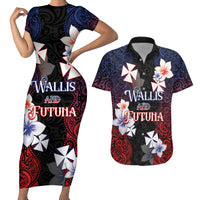 Wallis and Futuna Uvea Couples Matching Short Sleeve Bodycon Dress and Hawaiian Shirt Victory Day With Frangipani LT05 Black - Polynesian Pride