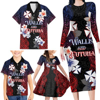 Wallis and Futuna Uvea Family Matching Long Sleeve Bodycon Dress and Hawaiian Shirt Victory Day With Frangipani LT05 - Polynesian Pride