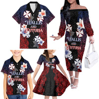 Wallis and Futuna Uvea Family Matching Off The Shoulder Long Sleeve Dress and Hawaiian Shirt Victory Day With Frangipani LT05 - Polynesian Pride