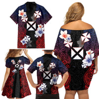 Wallis and Futuna Uvea Family Matching Off Shoulder Short Dress and Hawaiian Shirt Victory Day With Frangipani LT05 - Polynesian Pride