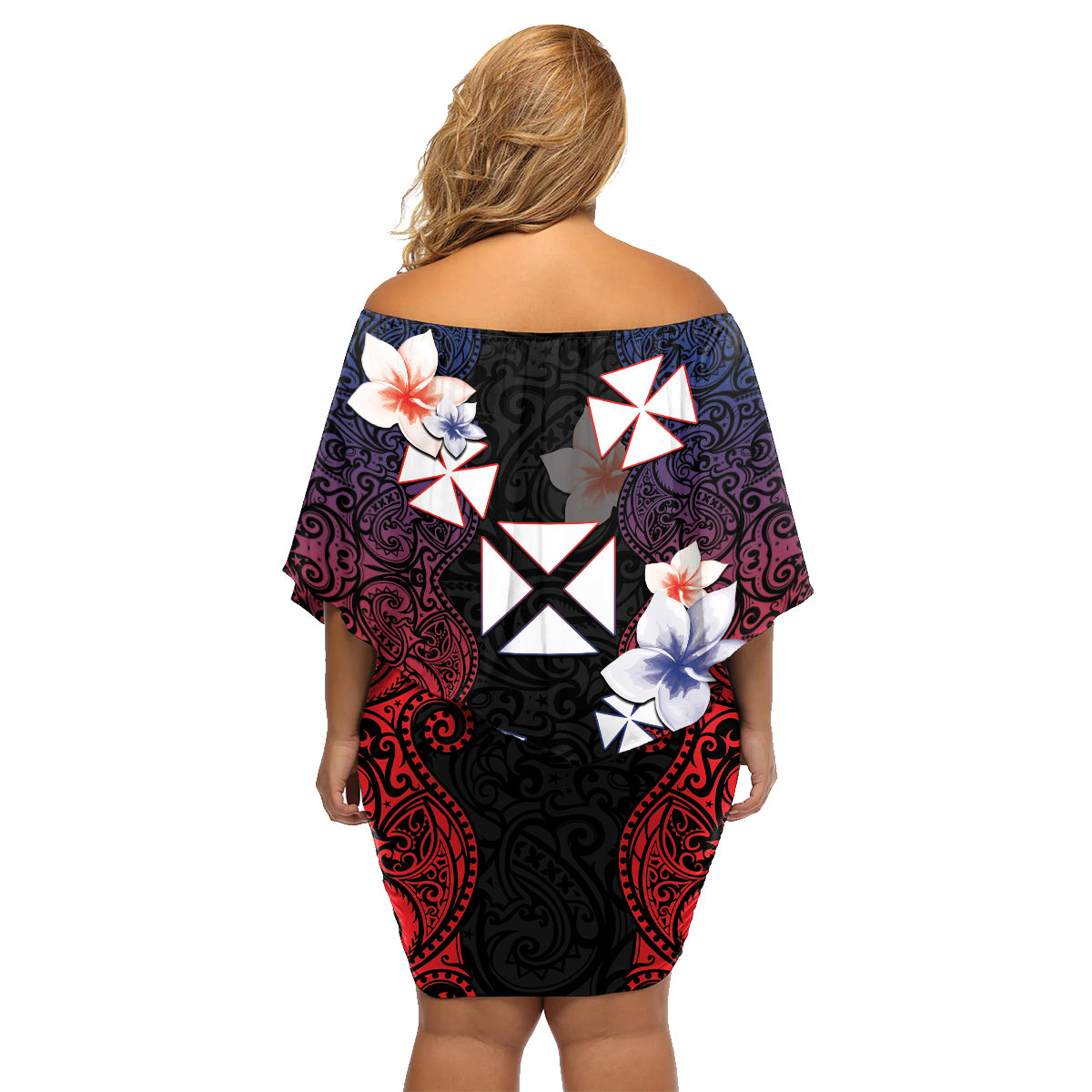 Wallis and Futuna Uvea Family Matching Off Shoulder Short Dress and Hawaiian Shirt Victory Day With Frangipani LT05 - Polynesian Pride
