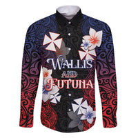Wallis and Futuna Uvea Family Matching Puletasi and Hawaiian Shirt Victory Day With Frangipani LT05 Dad's Shirt - Long Sleeve Black - Polynesian Pride