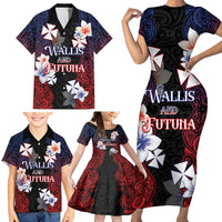 Wallis and Futuna Uvea Family Matching Short Sleeve Bodycon Dress and Hawaiian Shirt Victory Day With Frangipani LT05 - Polynesian Pride