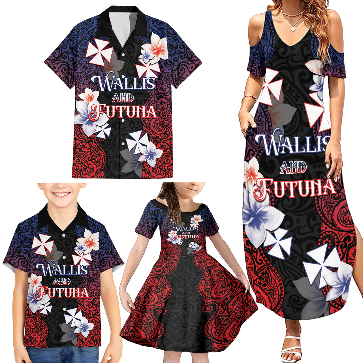 Wallis and Futuna Uvea Family Matching Summer Maxi Dress and Hawaiian Shirt Victory Day With Frangipani LT05 - Polynesian Pride